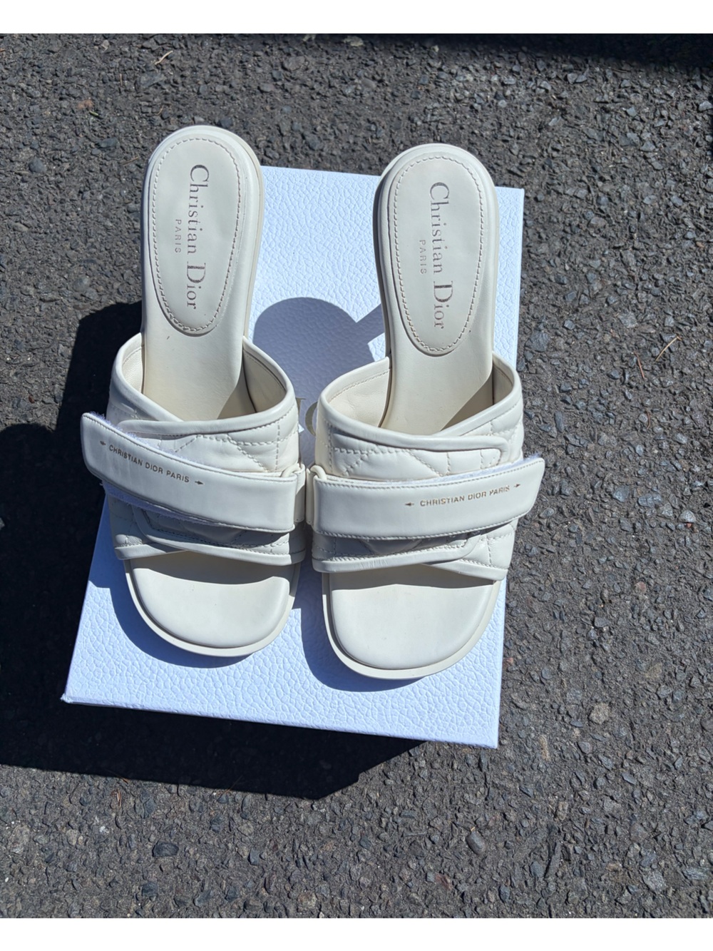 Dior Cream Quilted Slide Sandals